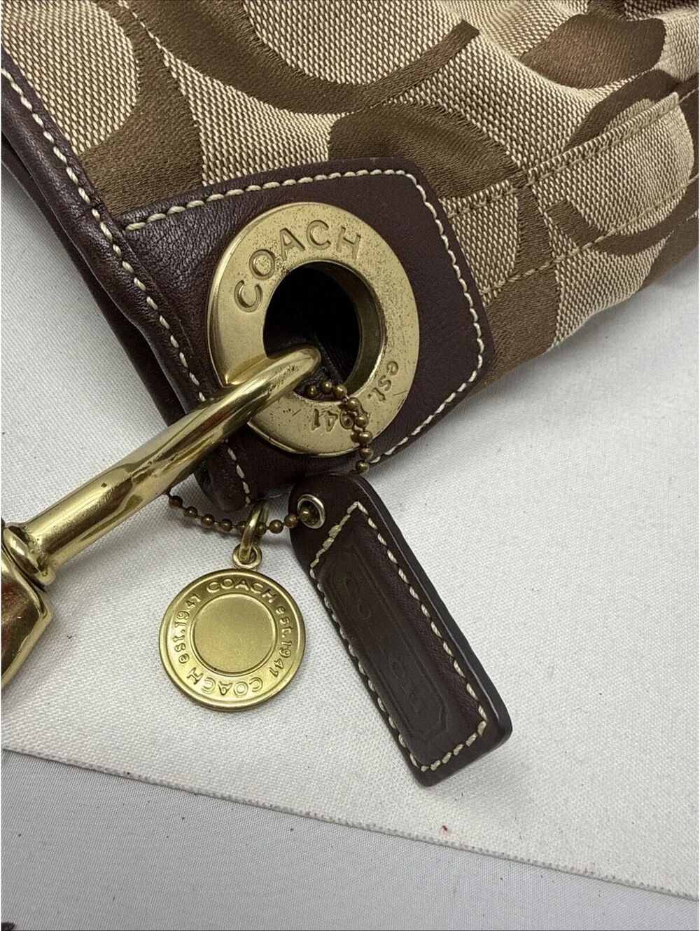 Coach F13674 Canvas Leather Brown Signature Shoulder Bag